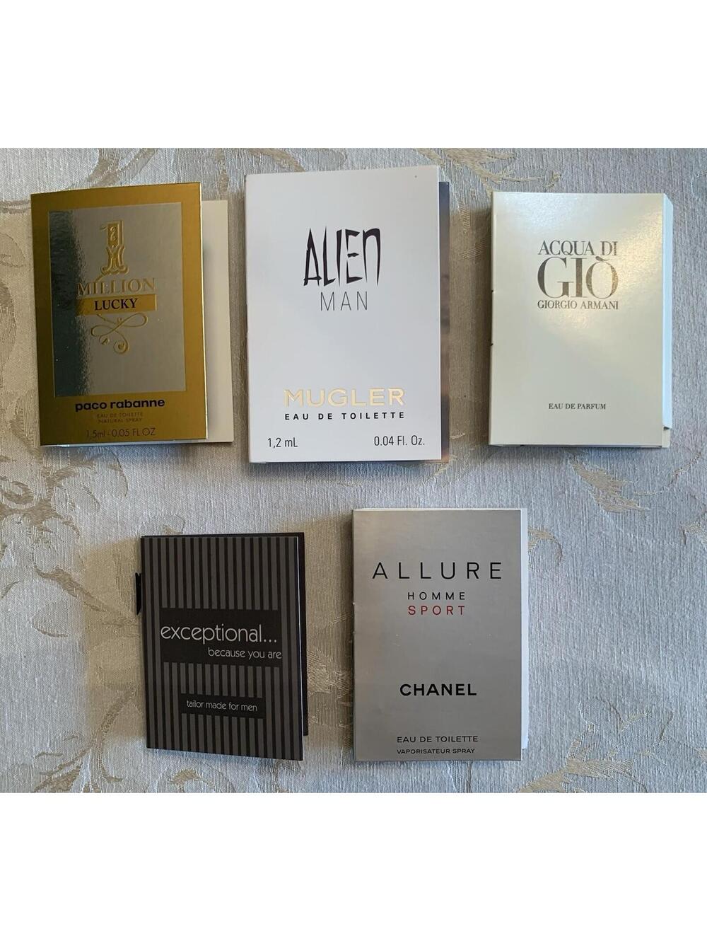 5 Carded Vials for men designer perfume no duplicates Alien, Allure, Etc.
